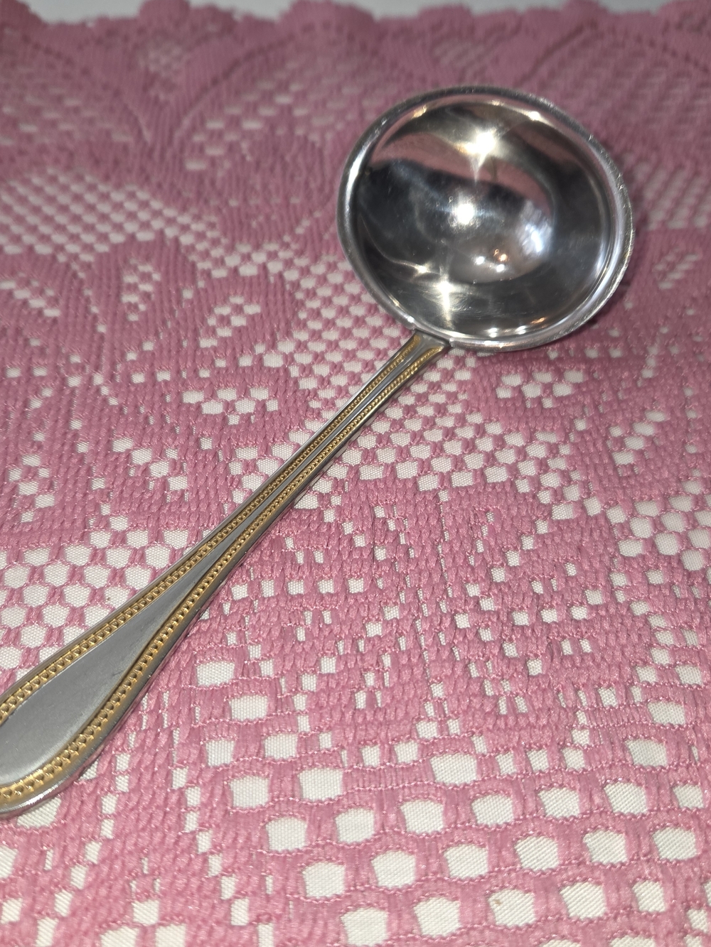 Stainless Steel & Gold Accent Serving Ladle. CP